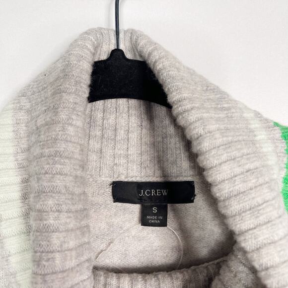 New J Crew S Green Gray Striped Turtleneck Sweater Supersoft Yarn Merino Alpaca - Picture 6 of 12